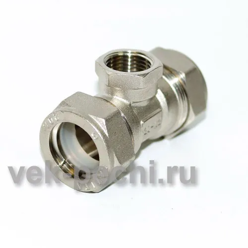 Тройник 20*15*20 для крана мини слив с т/о (6шт/уп)          Т/S 20*1/2*20 НР НИКЕЛЬ, тройник труба-вн.резьба-труба, УСИЛЕННЫЙ, Lavita