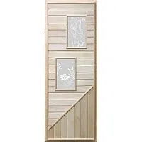 Дверь со стеклом  два прямоугольника DoorWood 1850 х 700 ( липа ) б / петель и ручек