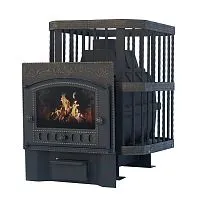 Печь банная ЧУГУННАЯ " Сибирь - 24 " Каминная дверца 375х300 (кованная сетка) со СТЕКЛОМ