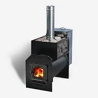 Печь банная из трубы, 6 мм Радуга 26 со СТЕКЛОМ, Б - под навесной бак (бак приобретается отдельно)