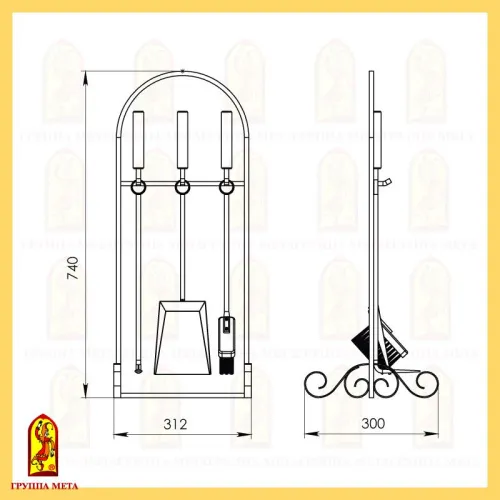 Набор для камина НКА - 12 ч ( 3 предмета ,  цвет черный ,  стойка витая " арка " ) фото 2
