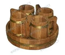 Пивной набор 4 кружки на подносе ( дуб ) ДК - 4