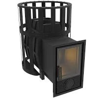 Печь банная чугунная  " Воевода " 15 Д - 2 со СТЕКЛОМ 230х270, сетка