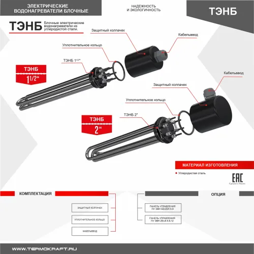 ТЭНБ 3 (48В 10/1,0 Р220) фл/сталь G 1 1/2" СБ (угл.сталь) (кольцо, колпачек, кабельввод) фото 2