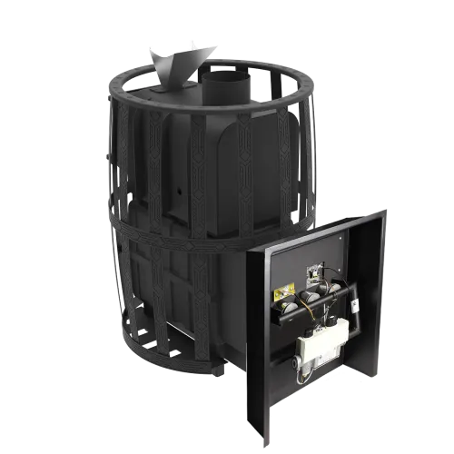 Печь банная чугунная " Воевода " 20 ГАЗ Сетка, Закрытая Каменка, горелка в комплекте