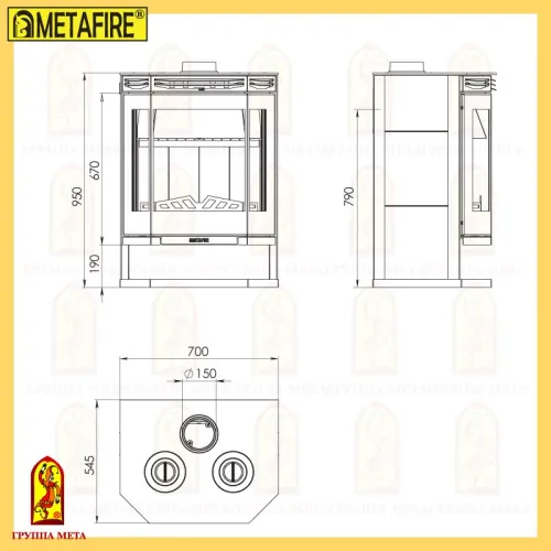 Печь - камин " Ангара 12 с плитой " (2 конфорки) фото 2