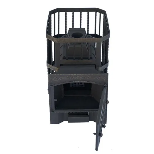Печь банная ЧУГУННАЯ " Сибирь - 24 " Каминная дверца 375х300 (кованная сетка) со СТЕКЛОМ фото 5