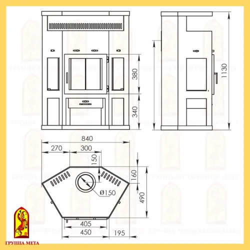 Печь - камин " Енисей пристенно - угловой 3 стекла " фото 2