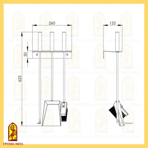 Набор для камина НКА -04ч (3 предмета, цвет черный, настенное крепление держателя, деревянные ручки) фото 2