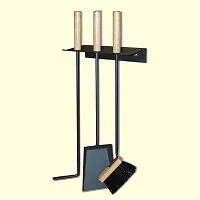 Набор для камина НКА -04ч (3 предмета, цвет черный, настенное крепление держателя, деревянные ручки)