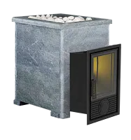 Печь банная " Викинг " 15 Д - 1 со стеклом 320х320 В КАМЕННОЙ ОБЛИЦОВКЕ