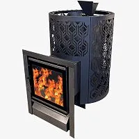 Печь банная " Народная " 16 нерж. AISI 430  со стеклом каминным ( сетка разборная ) ЗАКРЫТАЯ КАМЕНКА