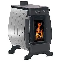 Печь отопительная с плитой СИБИРЯЧКА 12 кожух нерж. сталь, дверца со стеклом