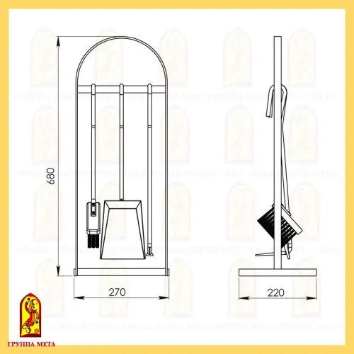 Набор для камина НКА - 01 ч ( 3 предмета ,  цвет черный ,  стойка " арка ") фото 2