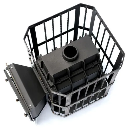 Печь банная ЧУГУННАЯ " Сибирь 32 " Каминная дверца 375х300 (кованная сетка ) со СТЕКЛОМ фото 2