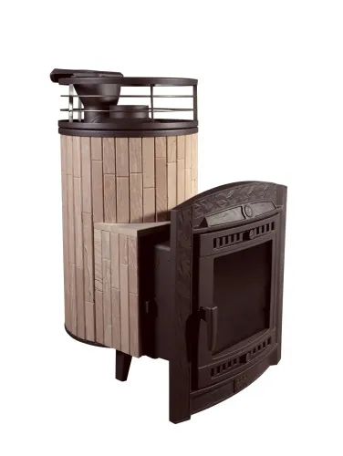 Печь банная "Атмосфера L" Окаменевшее дерево ламель+сетка С ТОННЕЛЕМ ПроМеталл ( 3996 ламели + 5513 печь)