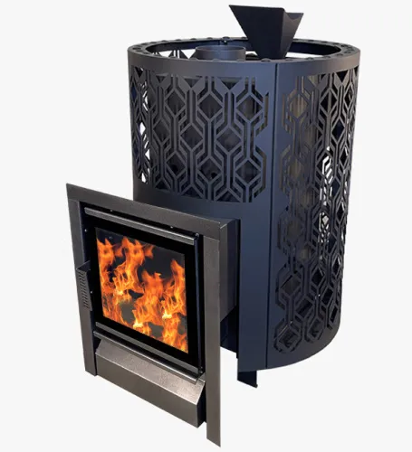 Печь банная " Народная " 26 нерж. AISI 430  со стеклом каминным ( сетка разборная ) ЗАКРЫТАЯ КАМЕНКА