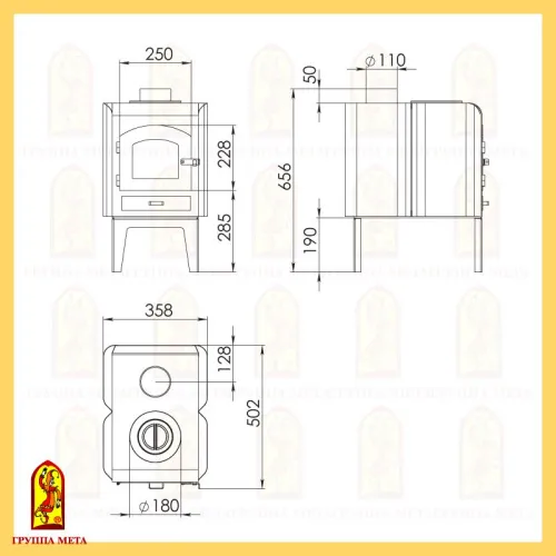 Печь отопительная " ГНОМ 3 " со стеклом (распродажа) фото 2