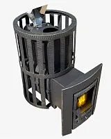 Печь банная чугунная  " Воевода " 15 со СТЕКЛОМ, сетка  ЗАКРЫТАЯ КАМЕНКА, под остаток