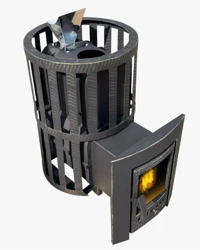 Печь банная чугунная  " Воевода " 15 со СТЕКЛОМ, сетка  ЗАКРЫТАЯ КАМЕНКА, под остаток
