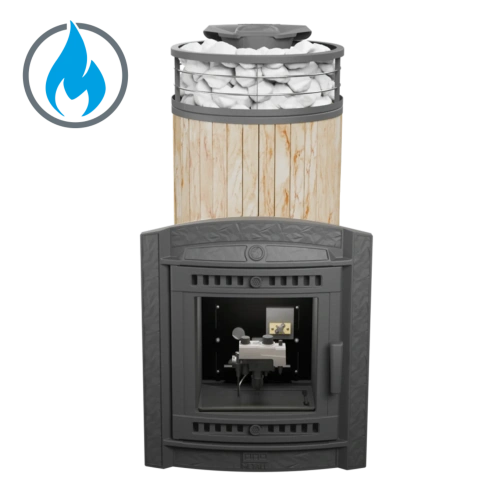 Печь банная "Атмосфера XL" Окаменевшее дерево ламель+сетка с газовой горелкой ПроМеталл