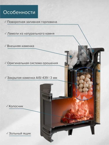 Печь банная "Атмосфера XL" Окаменевшее дерево ламель+сетка ПроМеталл фото 4