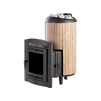 Печь банная "Атмосфера XL" в ламелях "Окаменевшее дерево" ПроМеталл