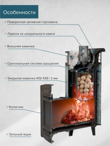 Печь банная "Атмосфера XL" Талькохлорит ламель+сетка ПроМеталл фото 3