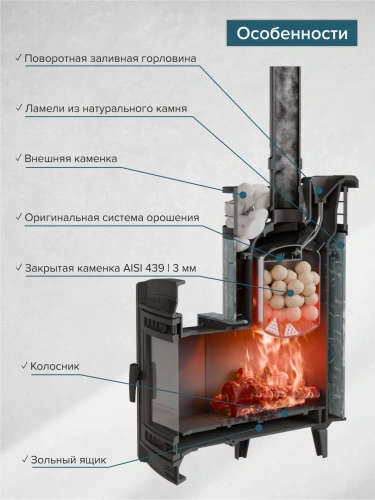 Печь банная "Атмосфера L" Талькохлорит ламель+сетка С ТОННЕЛЕМ ПроМеталл фото 6