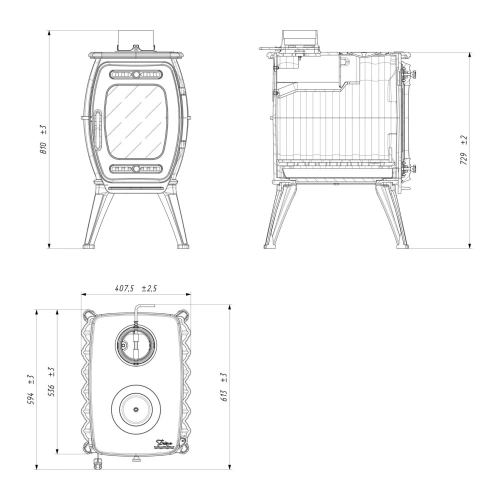 Печь чугунная отопительная с плитой "Бахта-II " (цв. Черный чугун) ПроМеталл фото 4