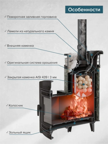 Печь банная "Атмосфера L" Жадеит ламель+сетка С ТОННЕЛЕМ ПроМеталл фото 3