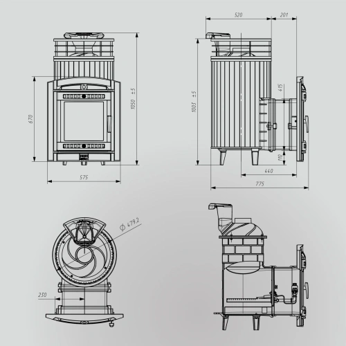 Печь банная "Атмосфера L" Пироксенит ламель+сетка с газовой горелкой ПроМеталл фото 2