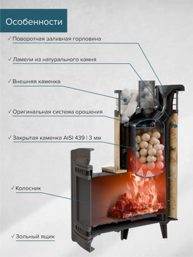 Печь банная "Атмосфера XL" Окаменевшее дерево ламель+сетка С ТОННЕЛЕМ ПроМеталл фото 3