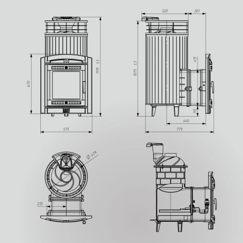 Печь банная "Атмосфера XL" Окаменевшее дерево ламель+сетка с газовой горелкой ПроМеталл фото 2