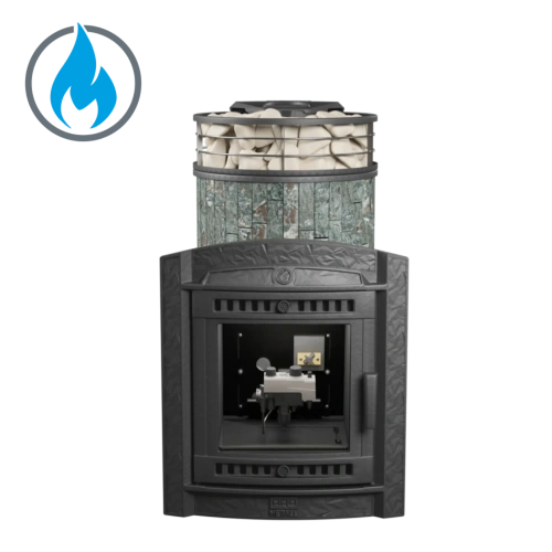 Печь банная "Атмосфера L" Жадеит ламель+сетка с газовой горелкой ПроМеталл